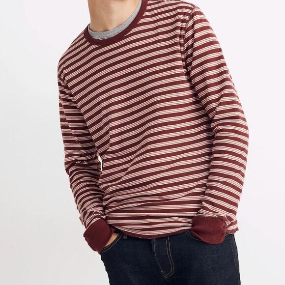 Madewell Other - Madewell Striped Crewneck Shirt Mens XXL Doubledown Tee Burgundy Naylor Stripe